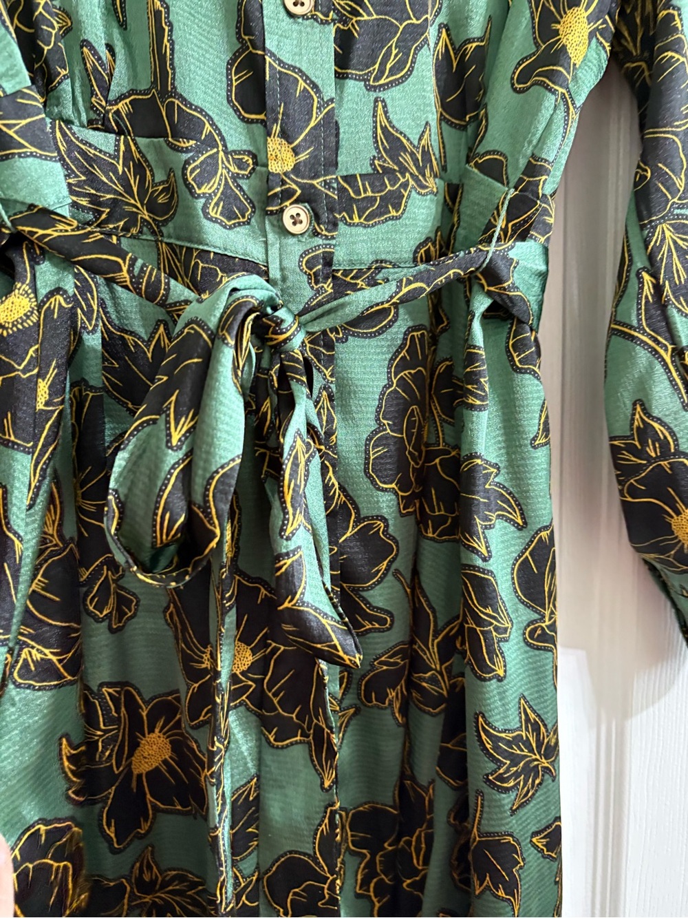 Who What Wear Green Floral Tie Waist Shirt Midi Dress L - Picture 5 of 9